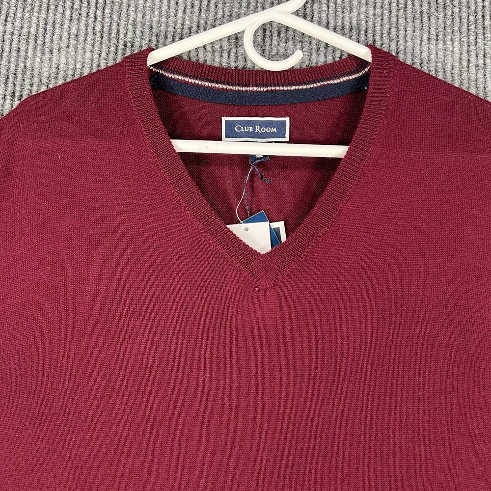 Club Room Sweater Mens XL Extra Large Red Long Sleeve V Neck Merino Wool New
